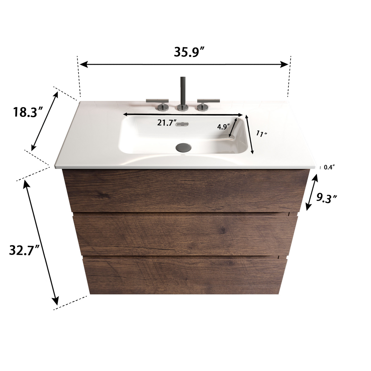 TIA 36-Inch Bathroom Vanity with Ceramic Sink, Walnut