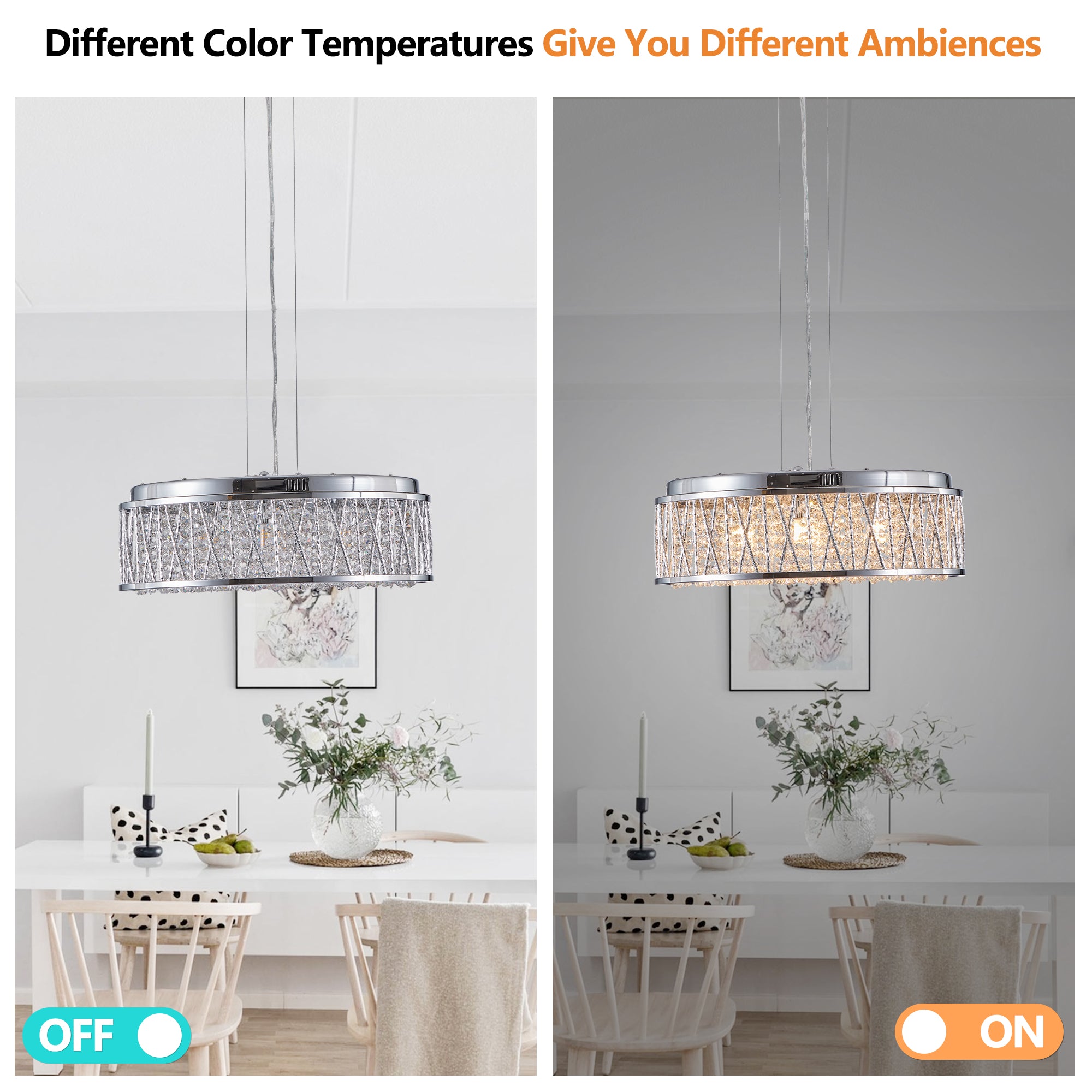 Modern Crystal Chandelier - 19 Inches Round Flush Mount Light
