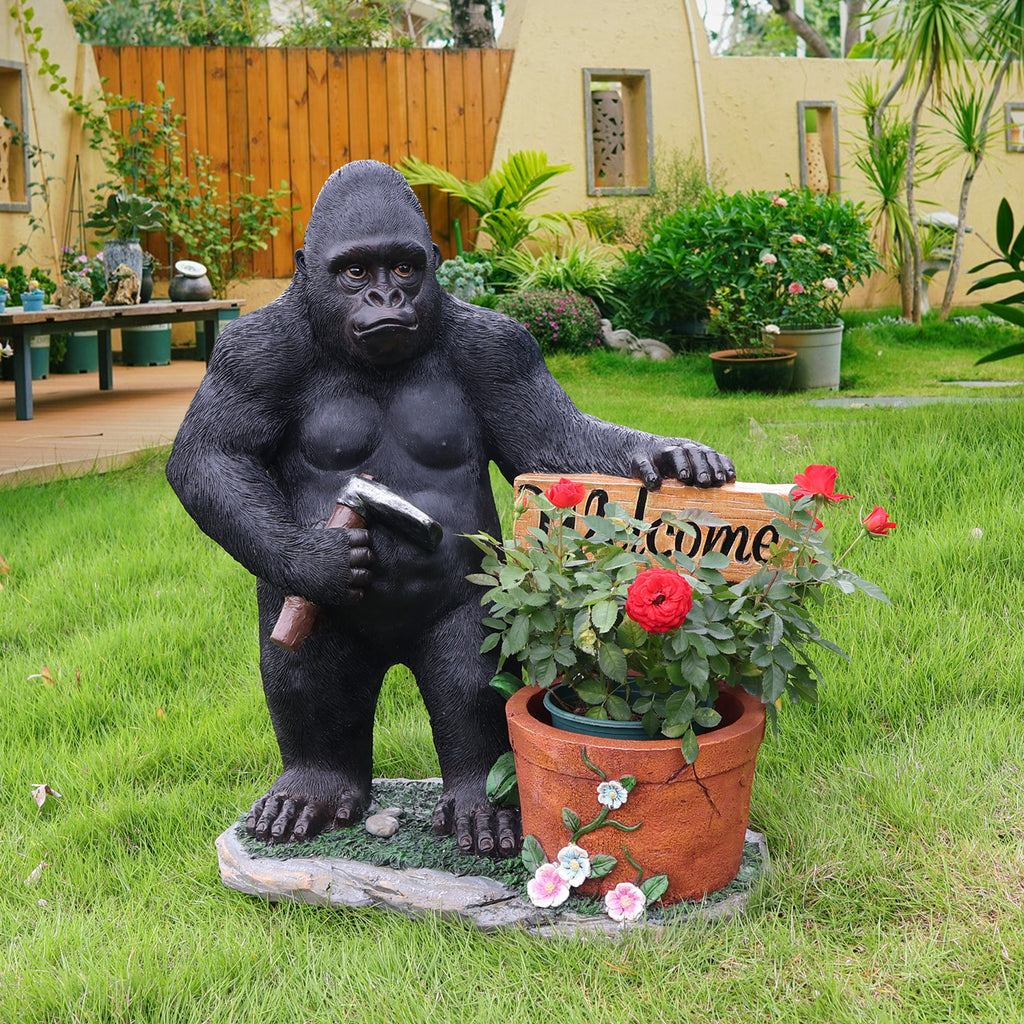 Outdoor Garden Sculpture Chimpanzees Flower Pot Planter