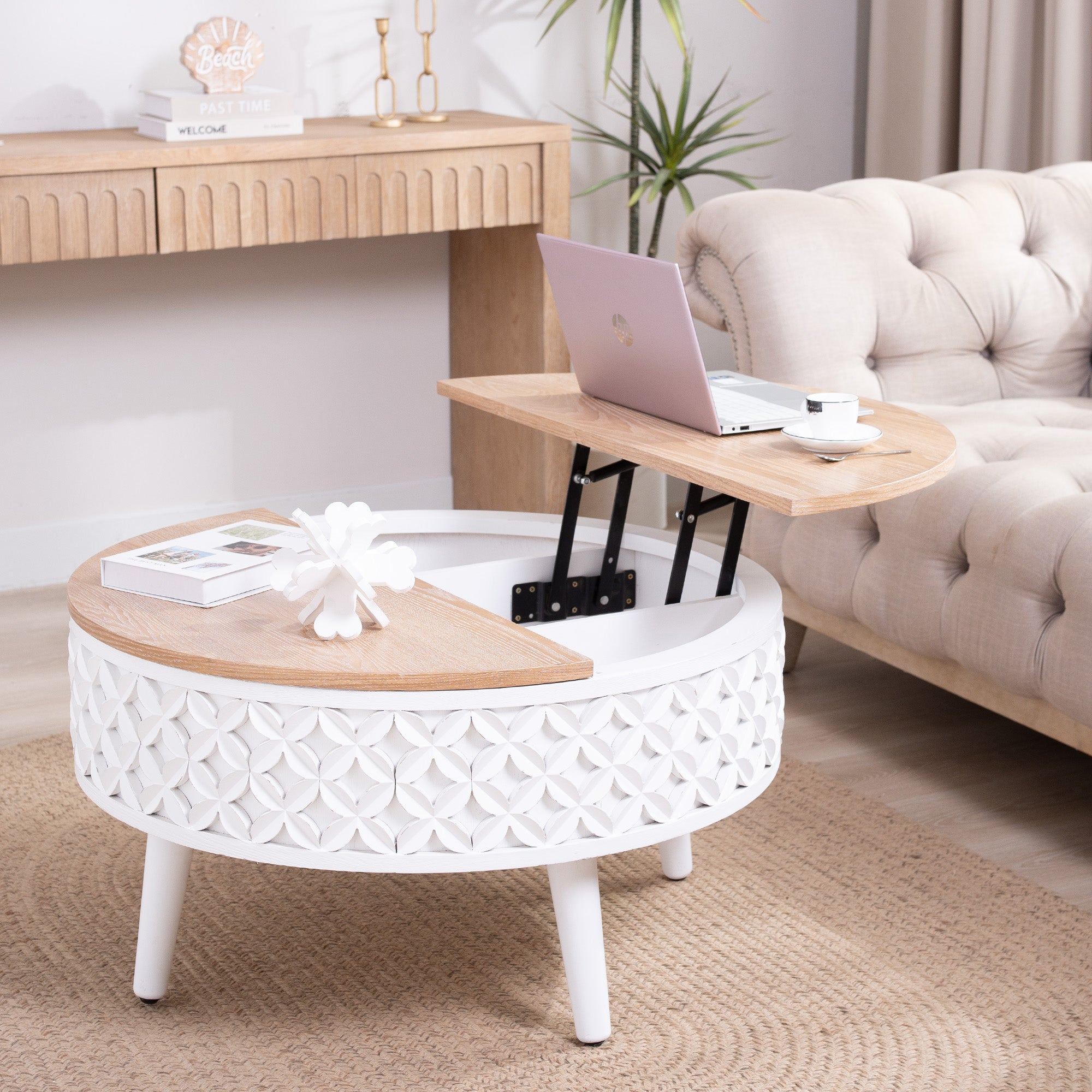 Round Coffee Table with Storage – 31.5" Lift-Top Accent Table