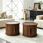 4-Piece Round Coffee Table Set with Sliding Door Storage
