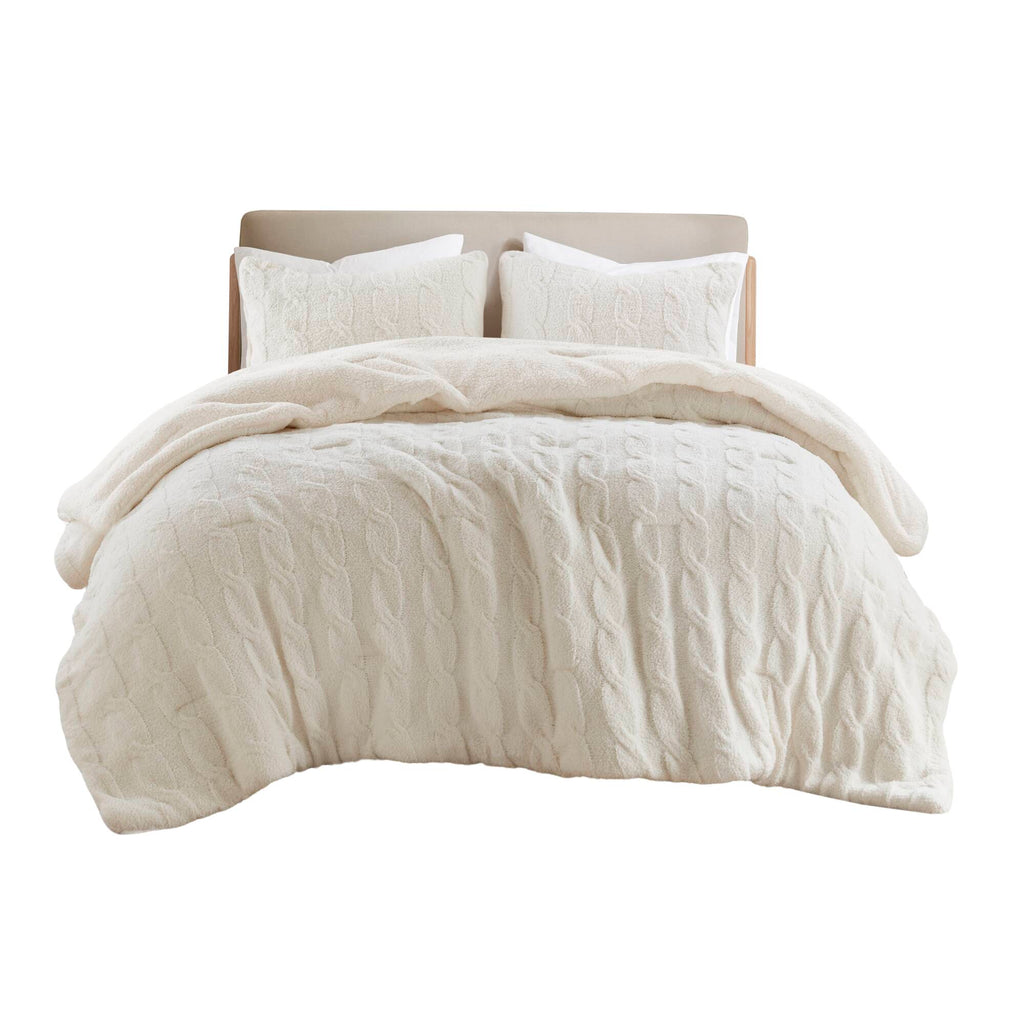 2 Pieces Twin Cable Knit Chenille Comforter Set