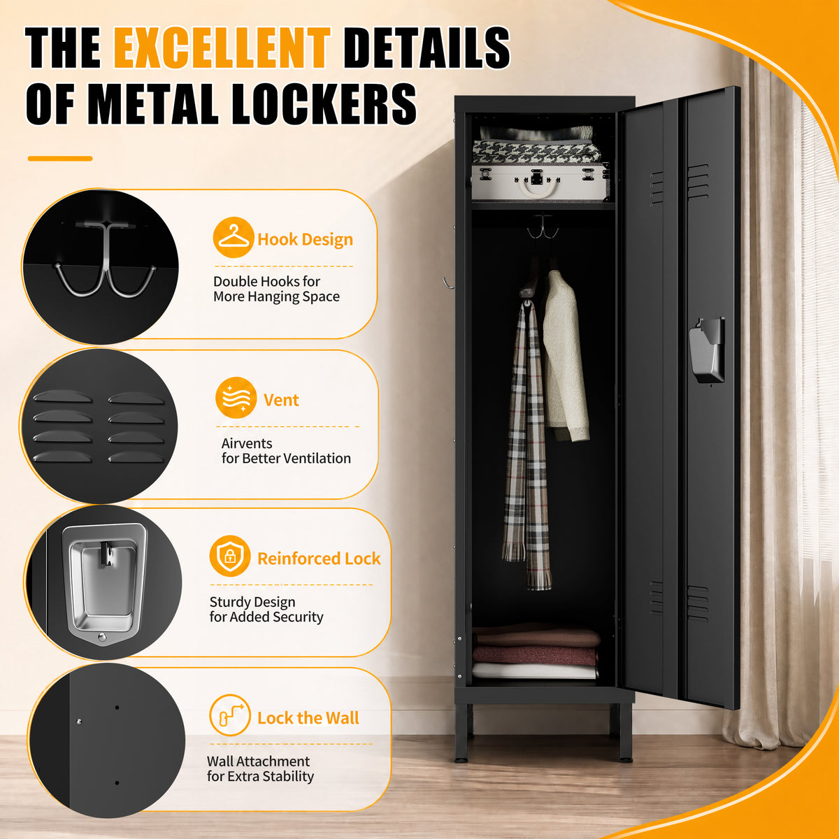 55" Tall Metal Wardrobe Cabinet