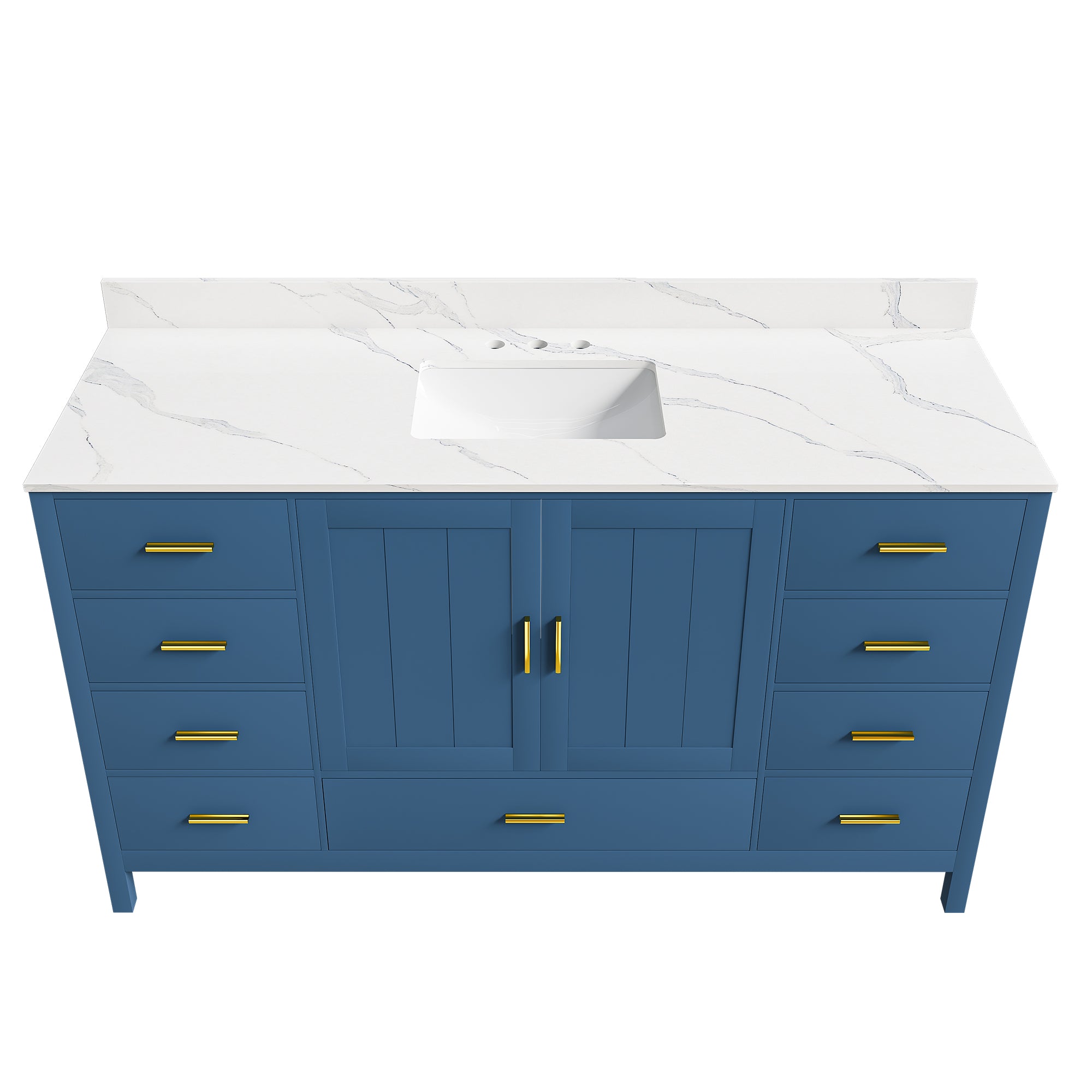 60" Modern Solid Wood Bathroom Vanity with Sink, 61" Carrara