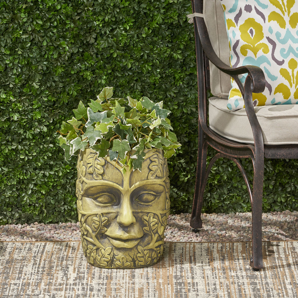 MGO Garden Urn Planter Antique Green Outdoor Patio Flower Pot Cast Stone 14.25"