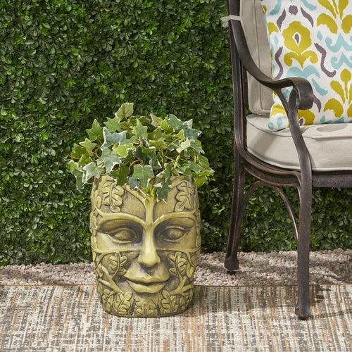 MGO Garden Urn Planter Antique Green Outdoor Patio Flower Pot Cast Stone 14.25"