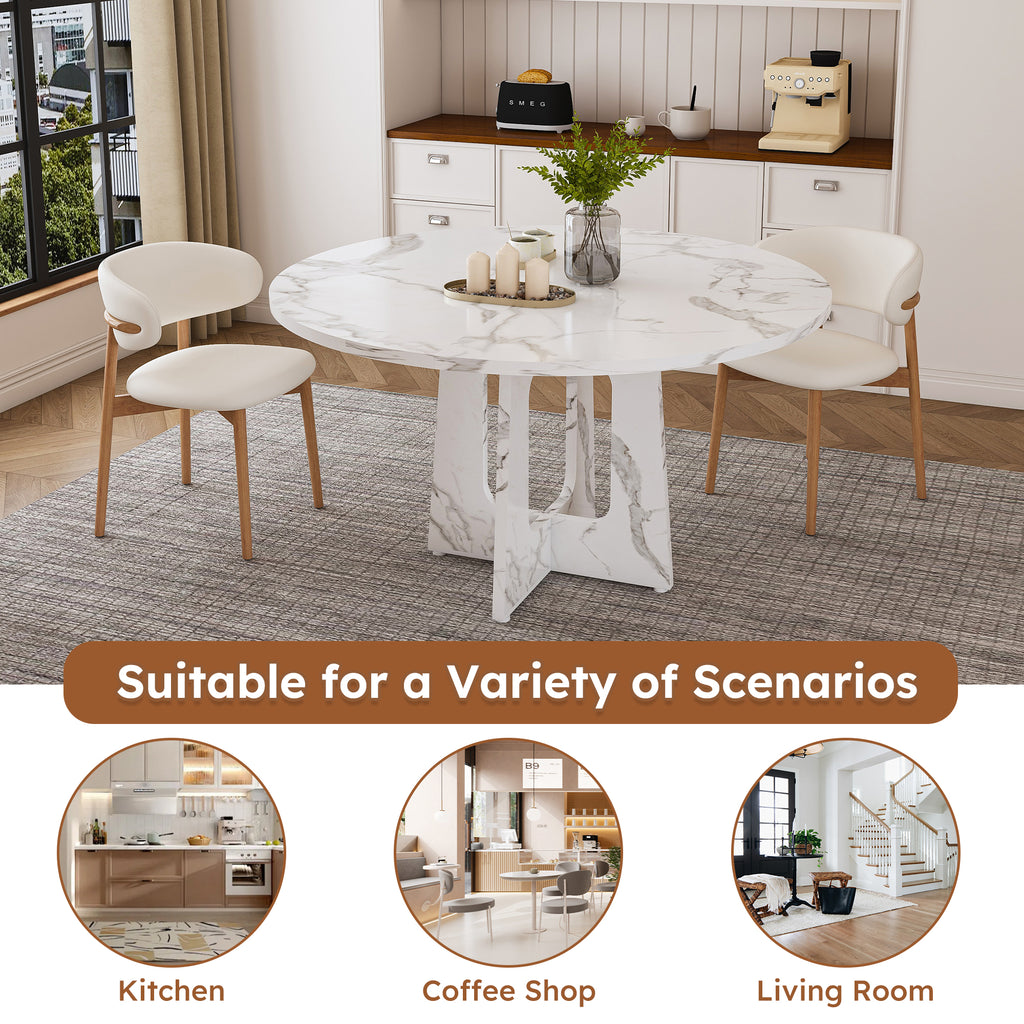 47.24" Round Dining Table for 4 - Farmhouse MDF Table with Marble