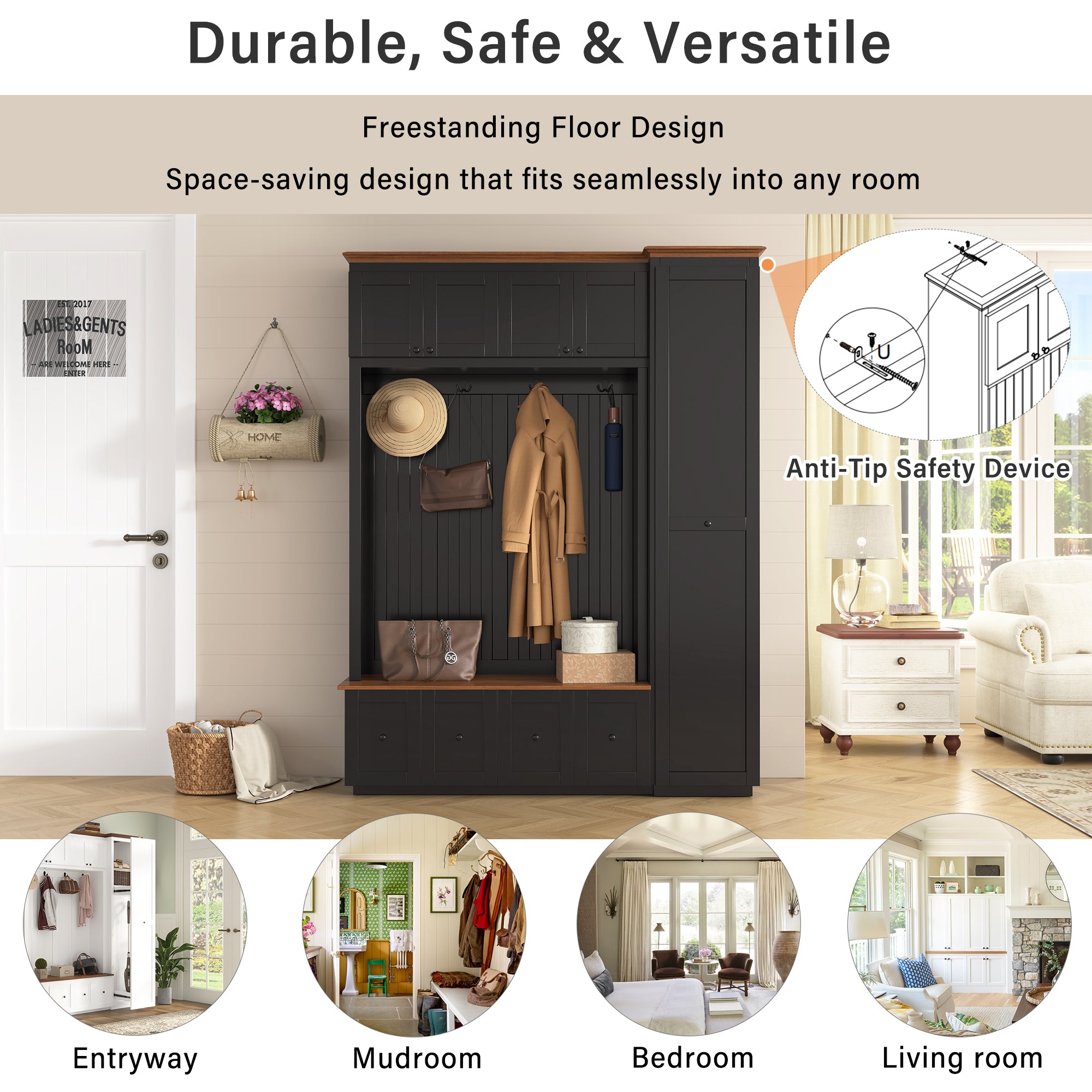 Vibe Haus 78.7"H Entryway Hall Tree with Storage Bench