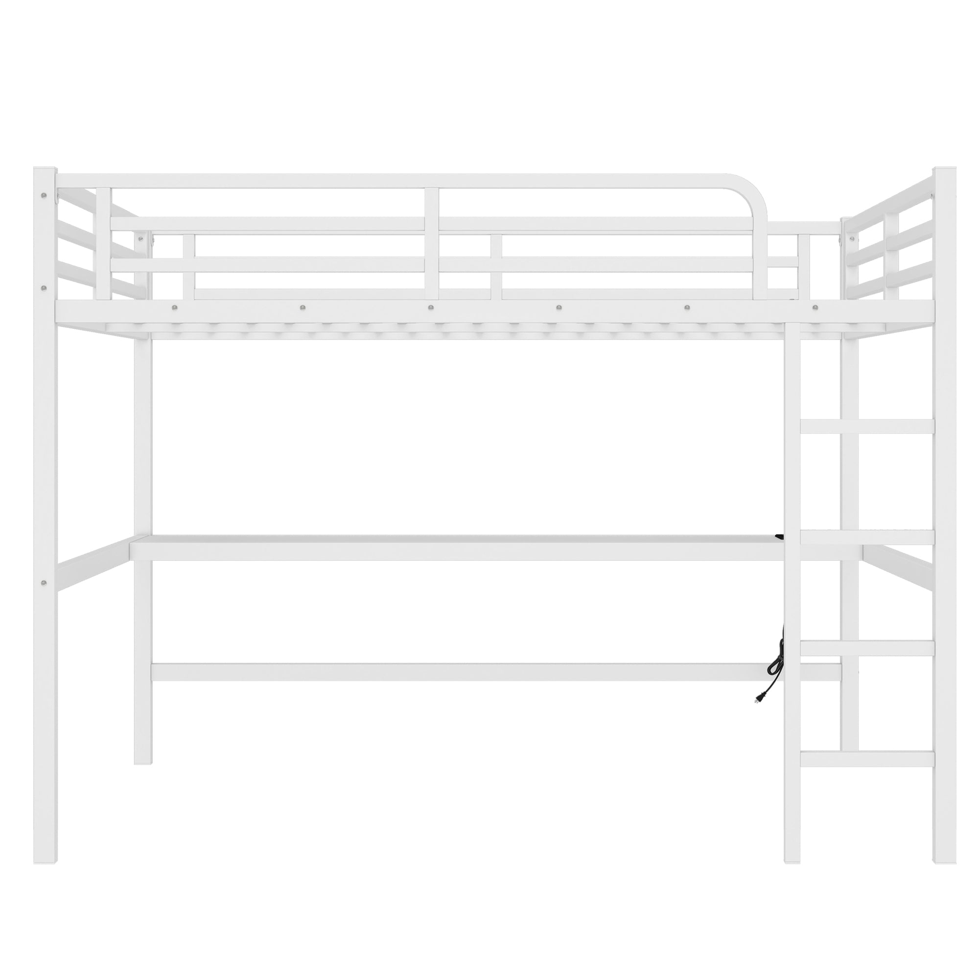 Metal Queen Size Loft Bed with Power Outlet and LED Lighting