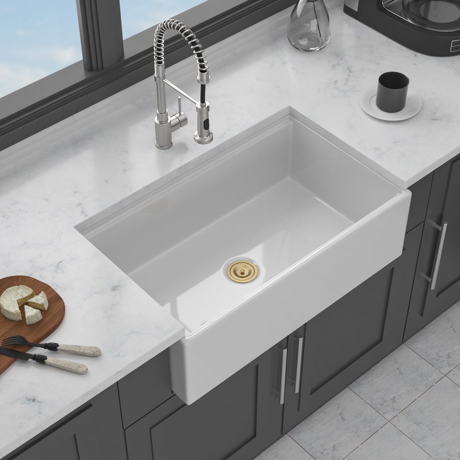 33 Inch White Farmhouse Kitchen Sink