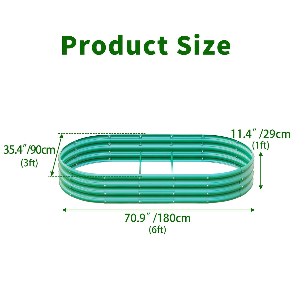Galvanized Raised Garden Bed, 6x3x1 Ft, Green Metal Planter Box