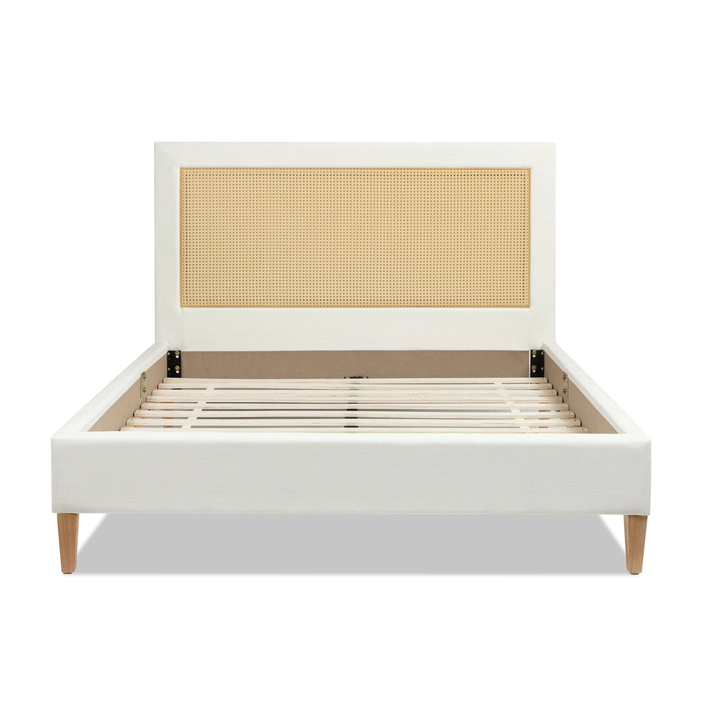 Haley Upholstered Cane-Back Platform Bed, Queen