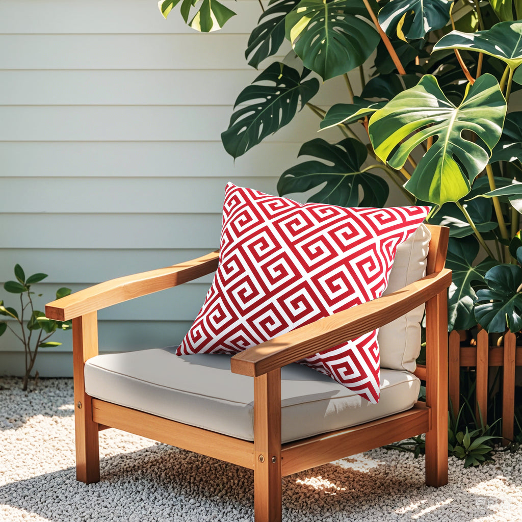 Red Greek Key Outdoor Pillow Covers (Set of 2)