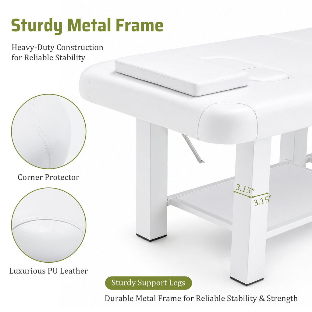74.8-Inch Wide Massage Bed with Adjustable Backrest, Removable Headrest, White