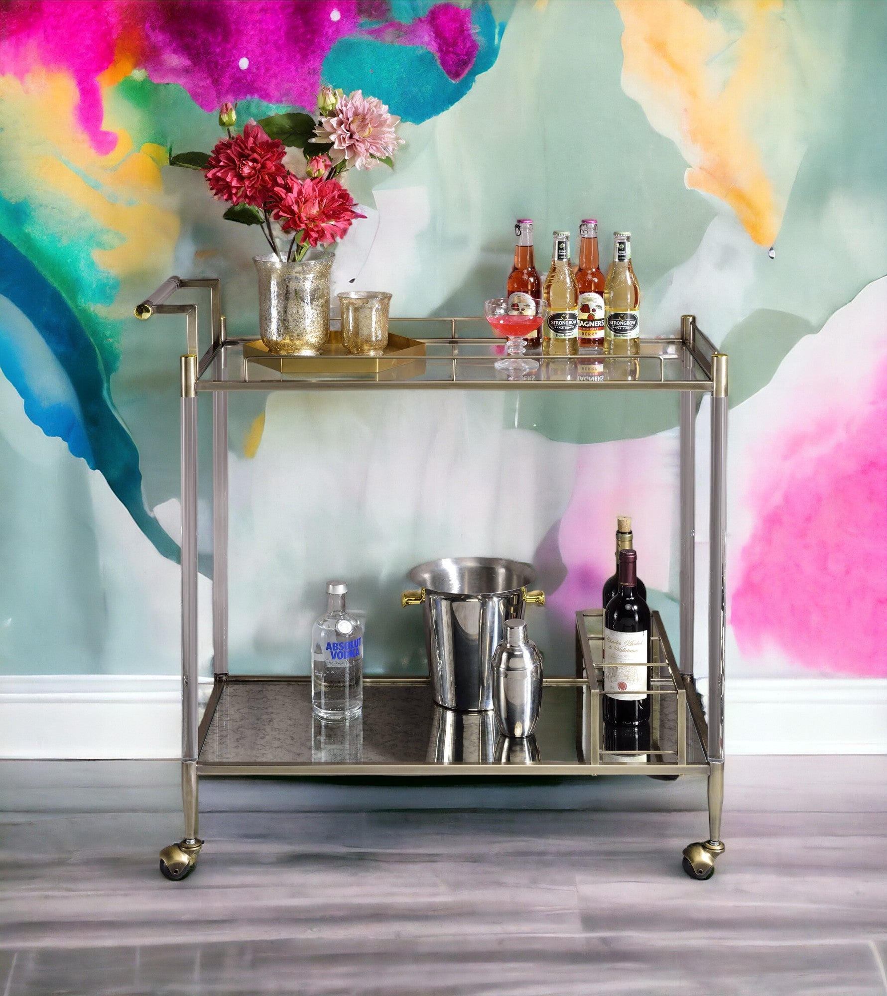 Cirro Antique Mirror & Wire Serving Cart