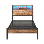Twin Size Bed Frame with Storage Headboard