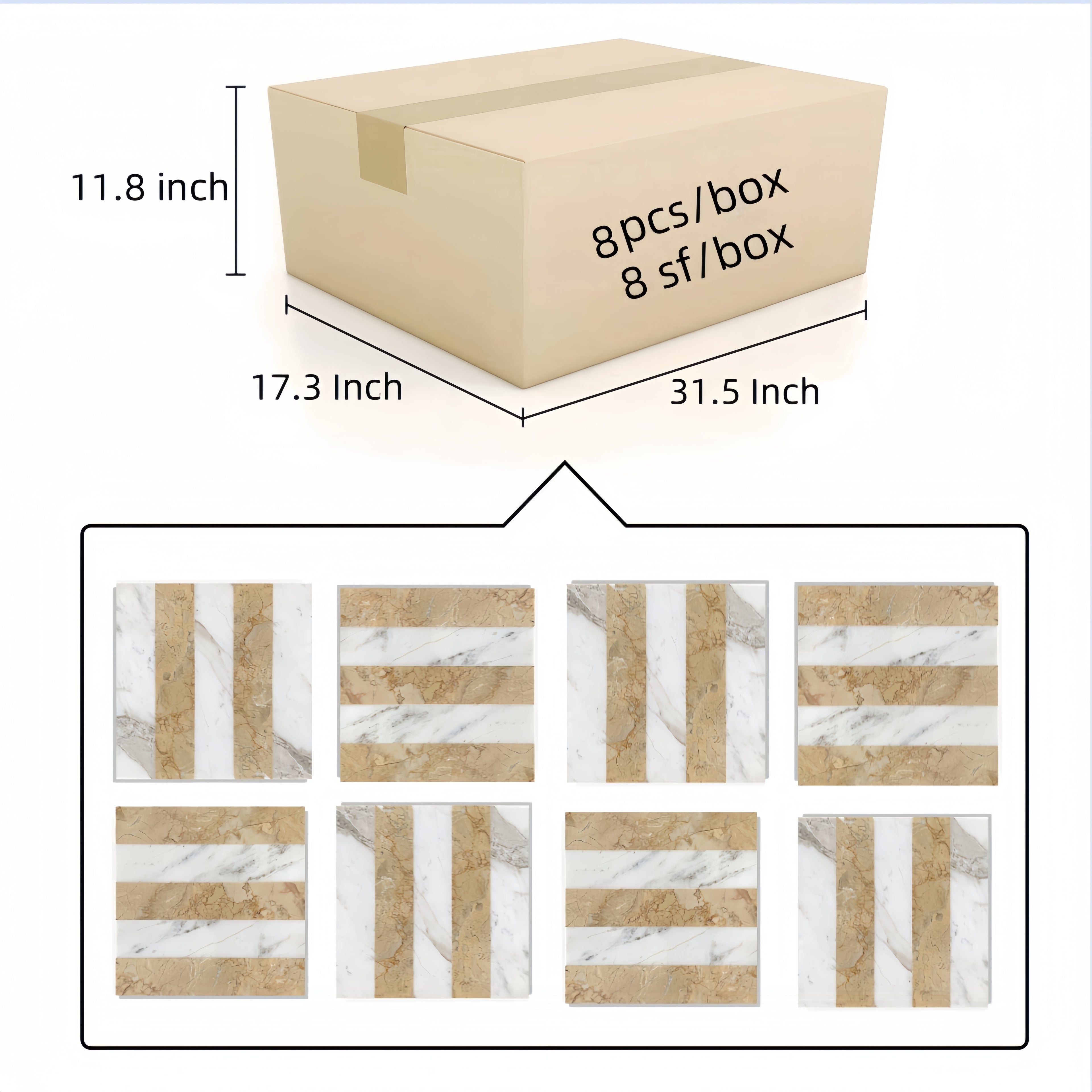 12x12 White Gold Waterjet Polished Marble Tiles Set