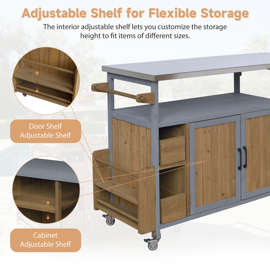 54.33" Farmhouse Rolling Outdoor Kitchen Cart