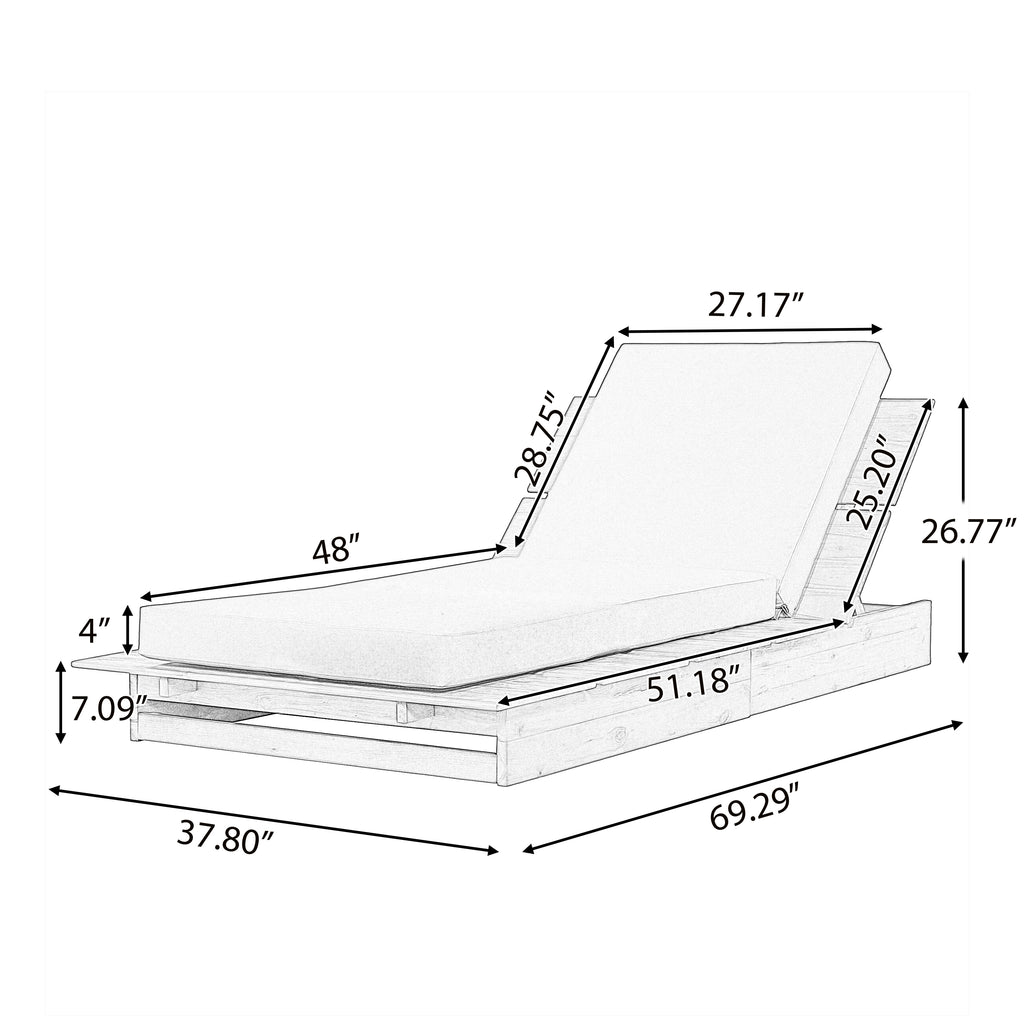 Acacia Wood Chaise Lounge with Movable Cushions