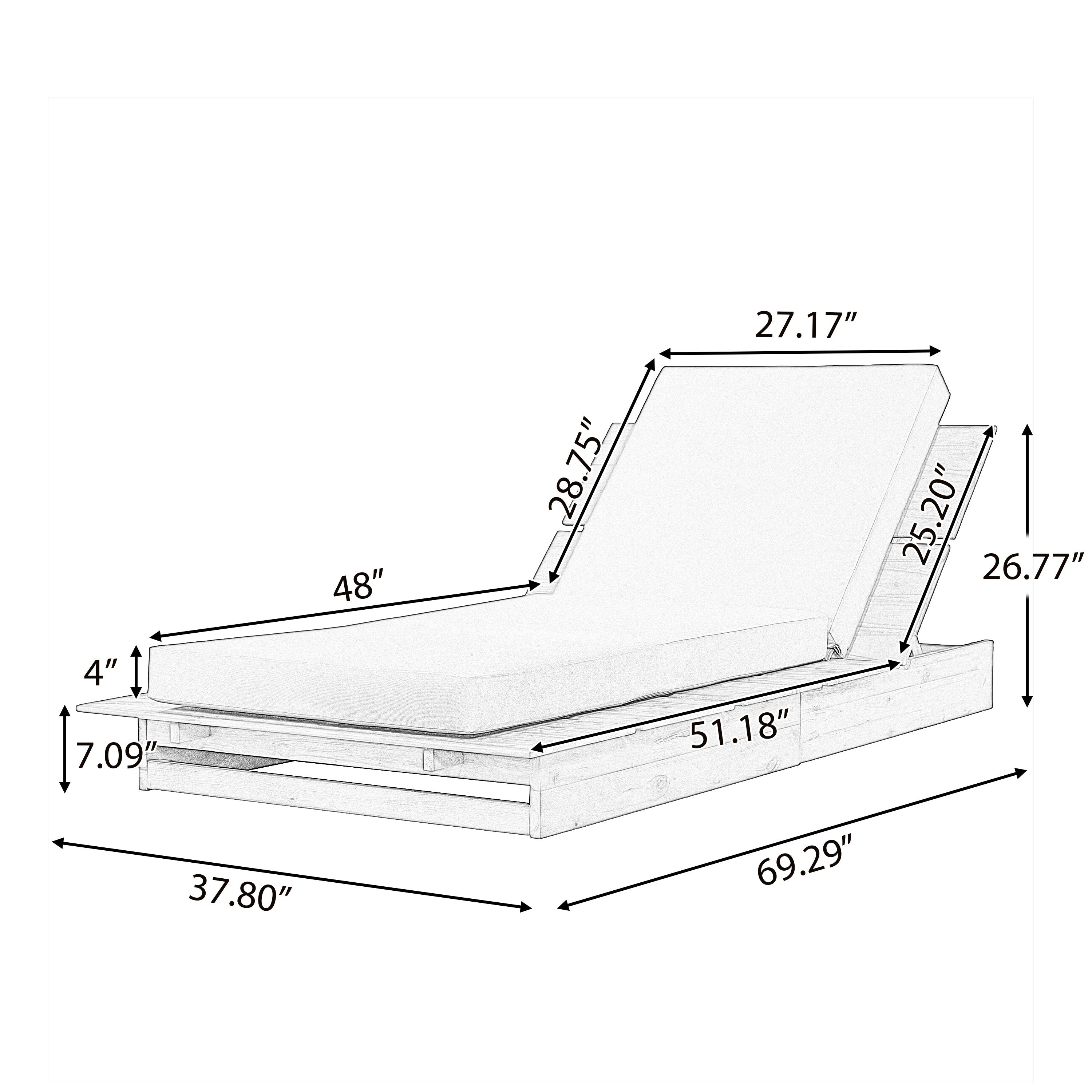 Acacia Wood Chaise Lounge with Movable Cushions