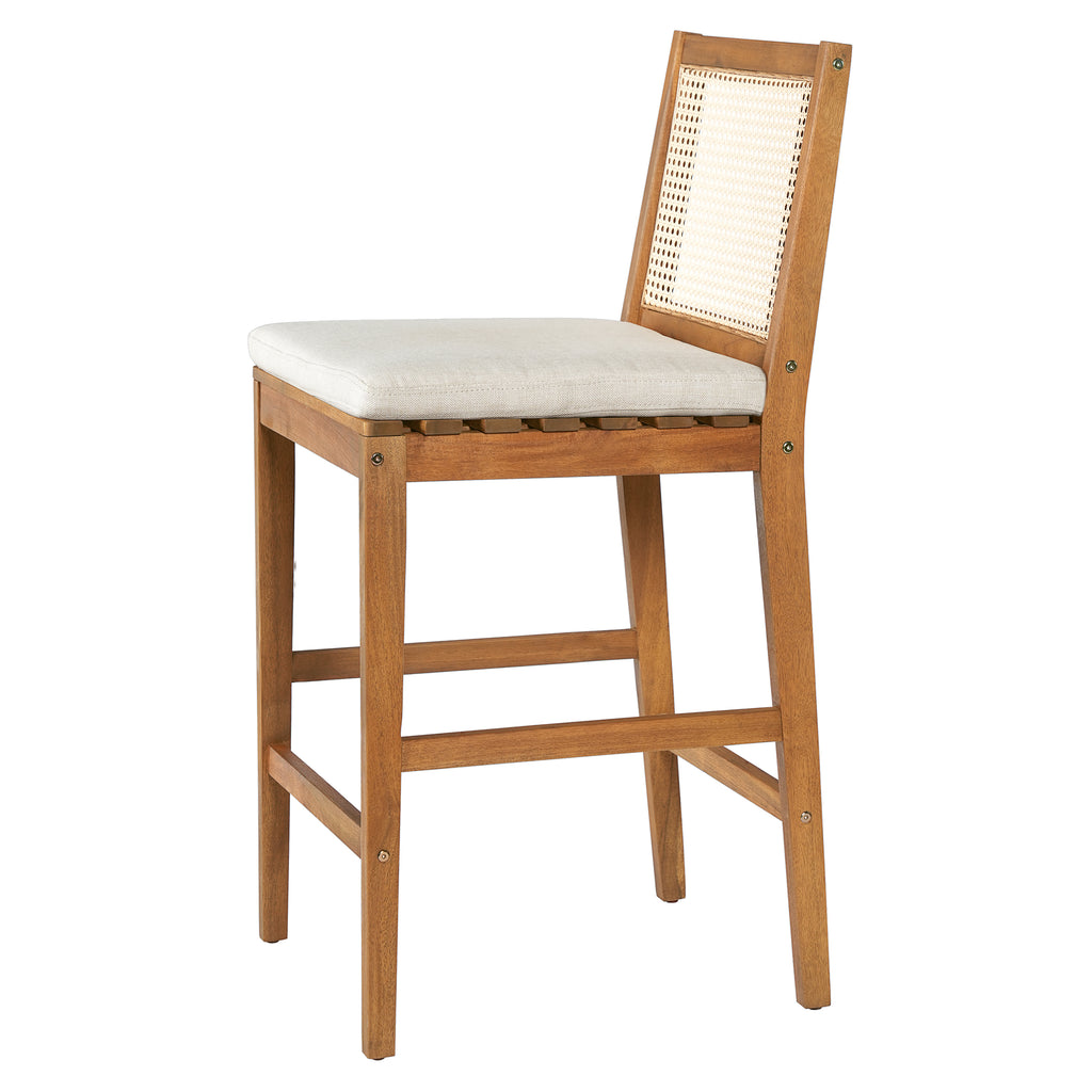 Kirkby Outdoor Barstool with Cushion, Teak Finish Wood
