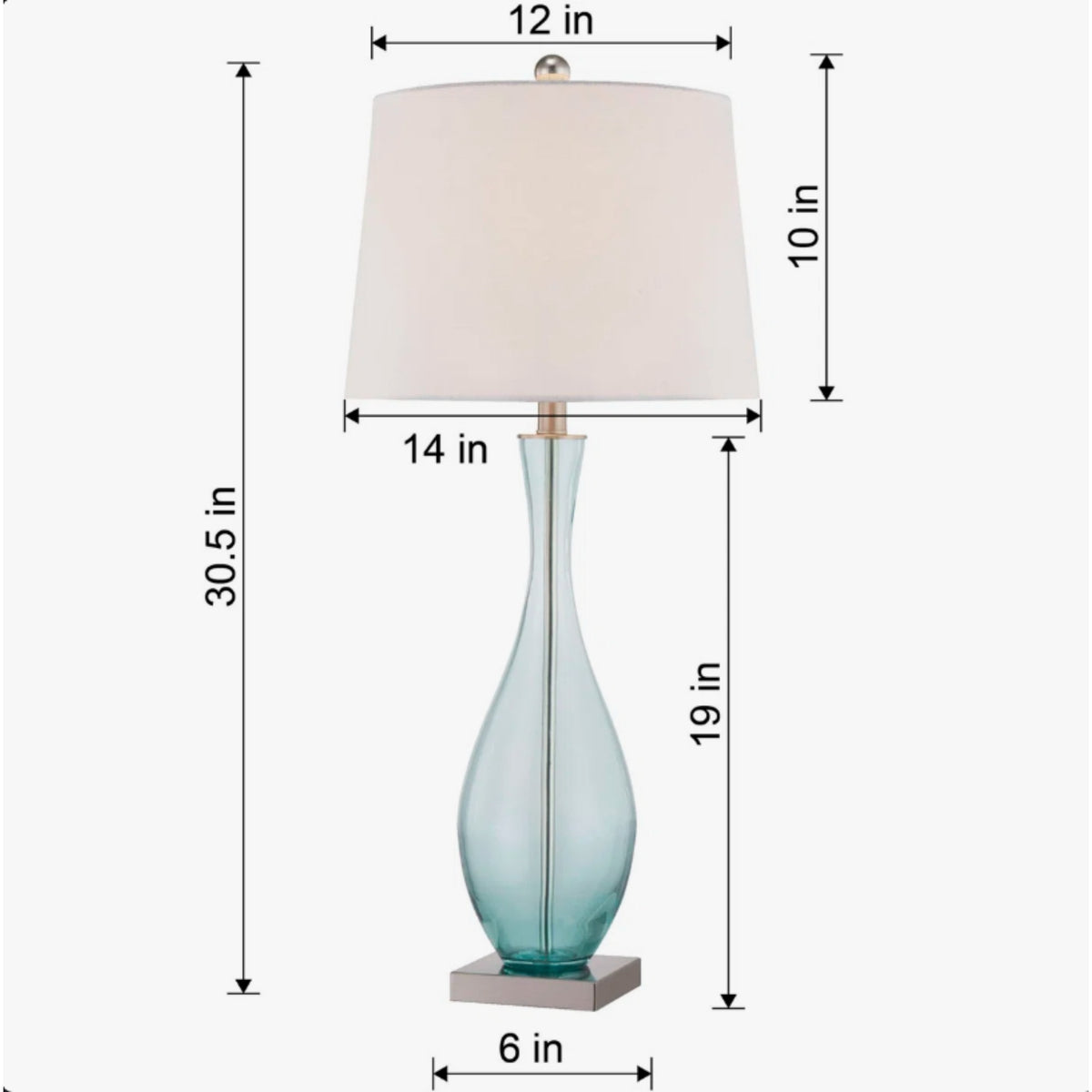 Glass Table Lamps Set of 2, 30 Inch Tall, 3-Way Dimmable with USB Charging, Blue