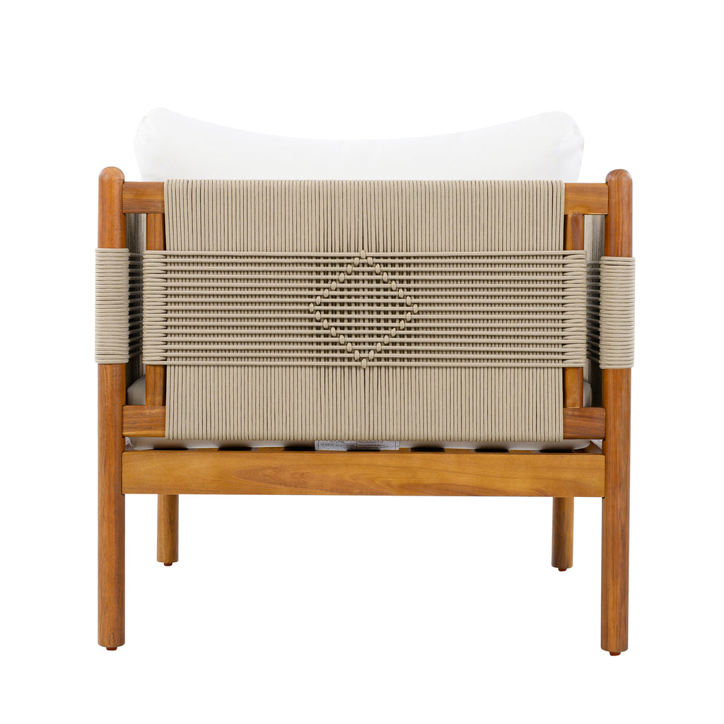 Outdoor Acacia Wood Club Chair with Diamond Rope Weave & Cushions