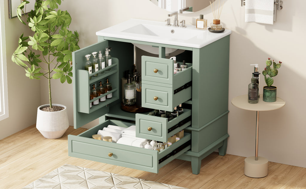 30" Bathroom Vanity with Sink, One Door and Three Drawers