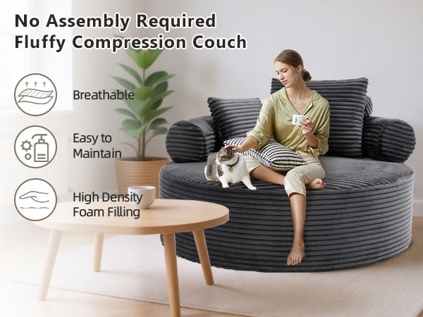 Round Sofa Bed with Memory Foam Sectional Couches