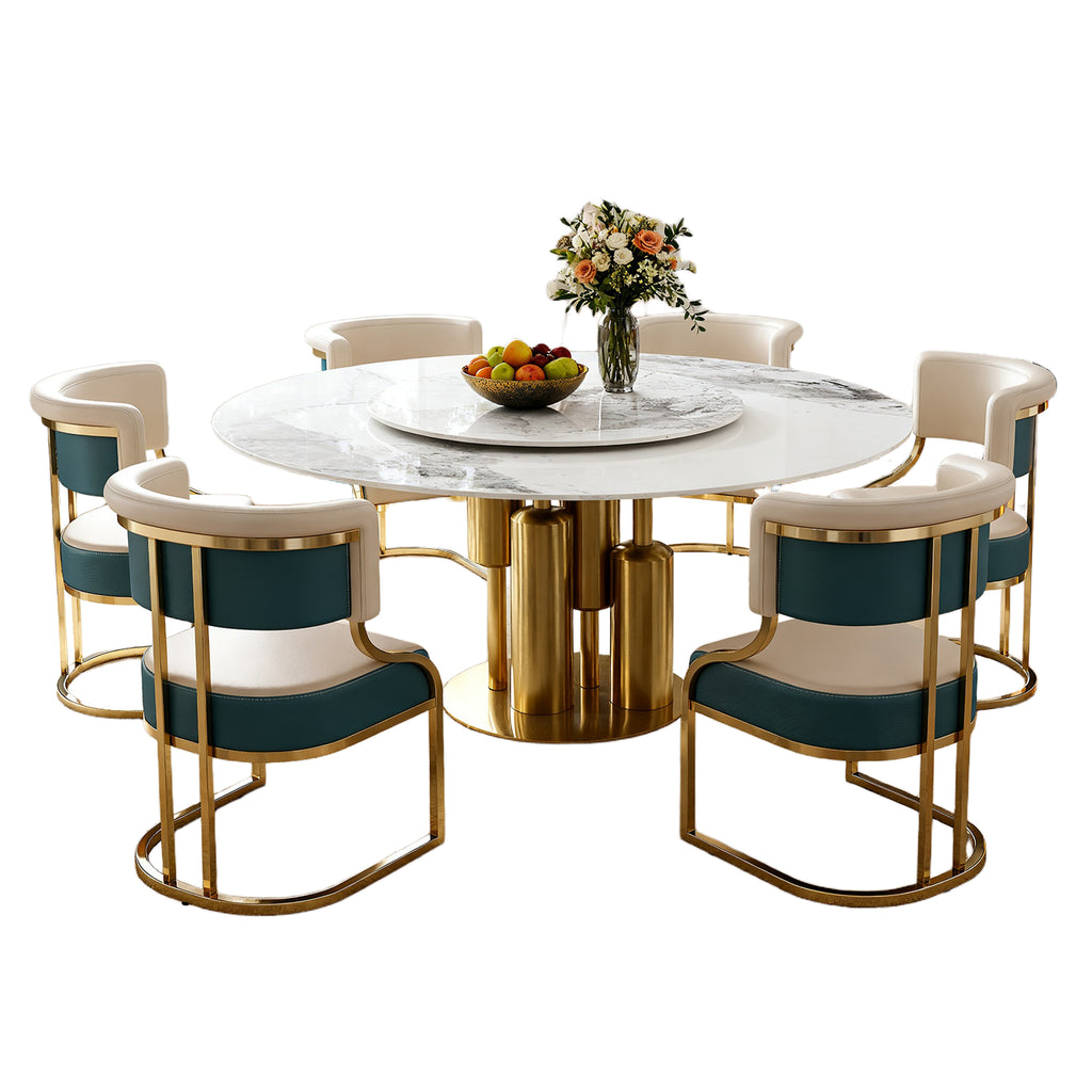 59" Round Sintered Stone Dining Table Set with Lazy Susan