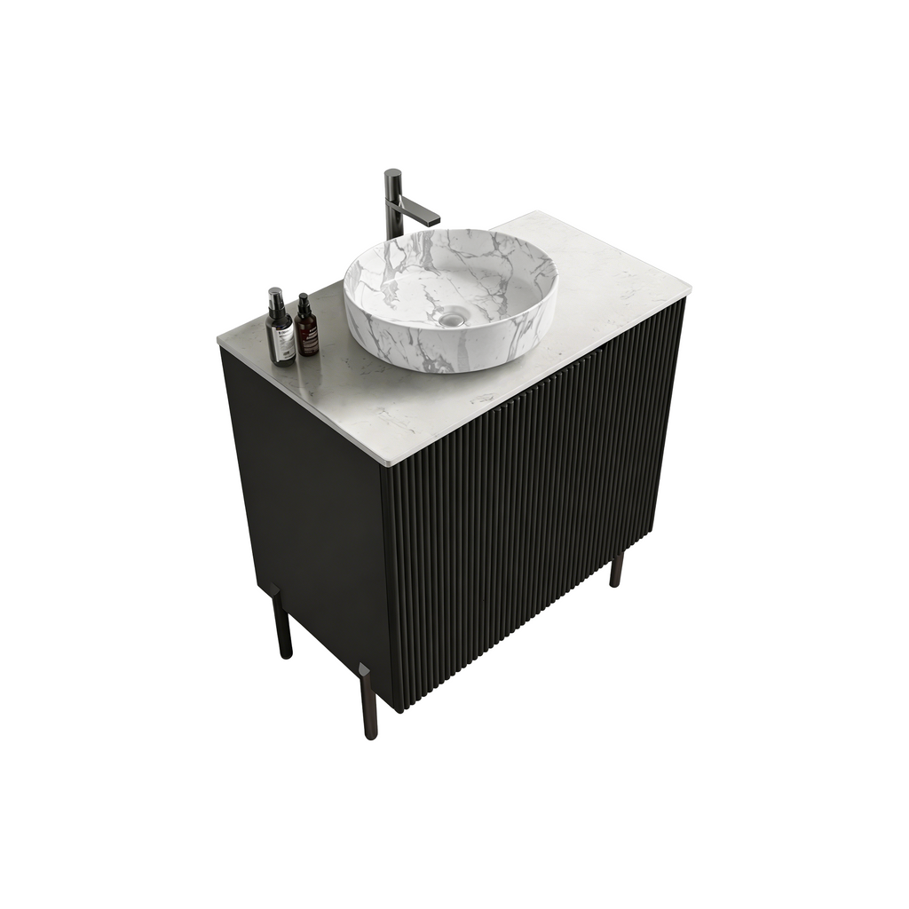 Torino 30-Inch Bathroom Vanity with Carrara Sink, Black and White