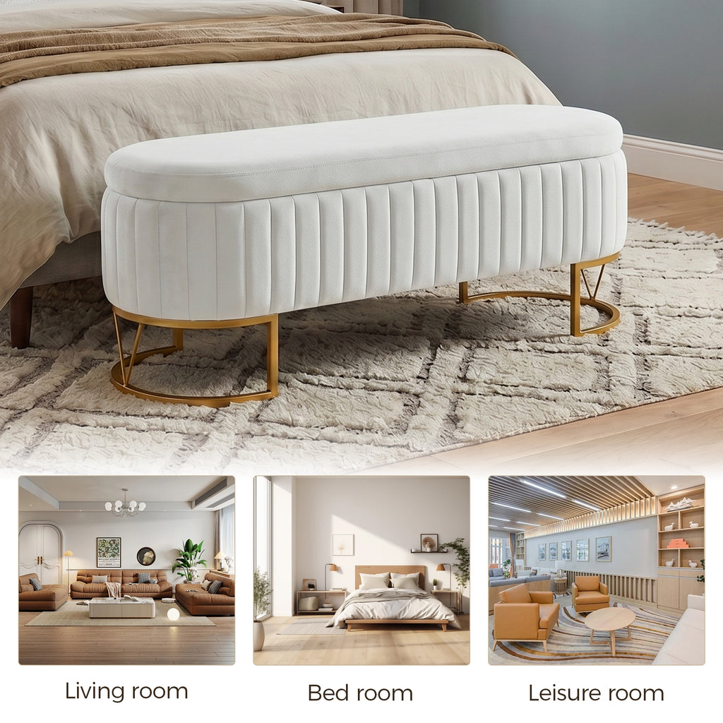 Storage Bench - Velvet Oval Upholstered Design