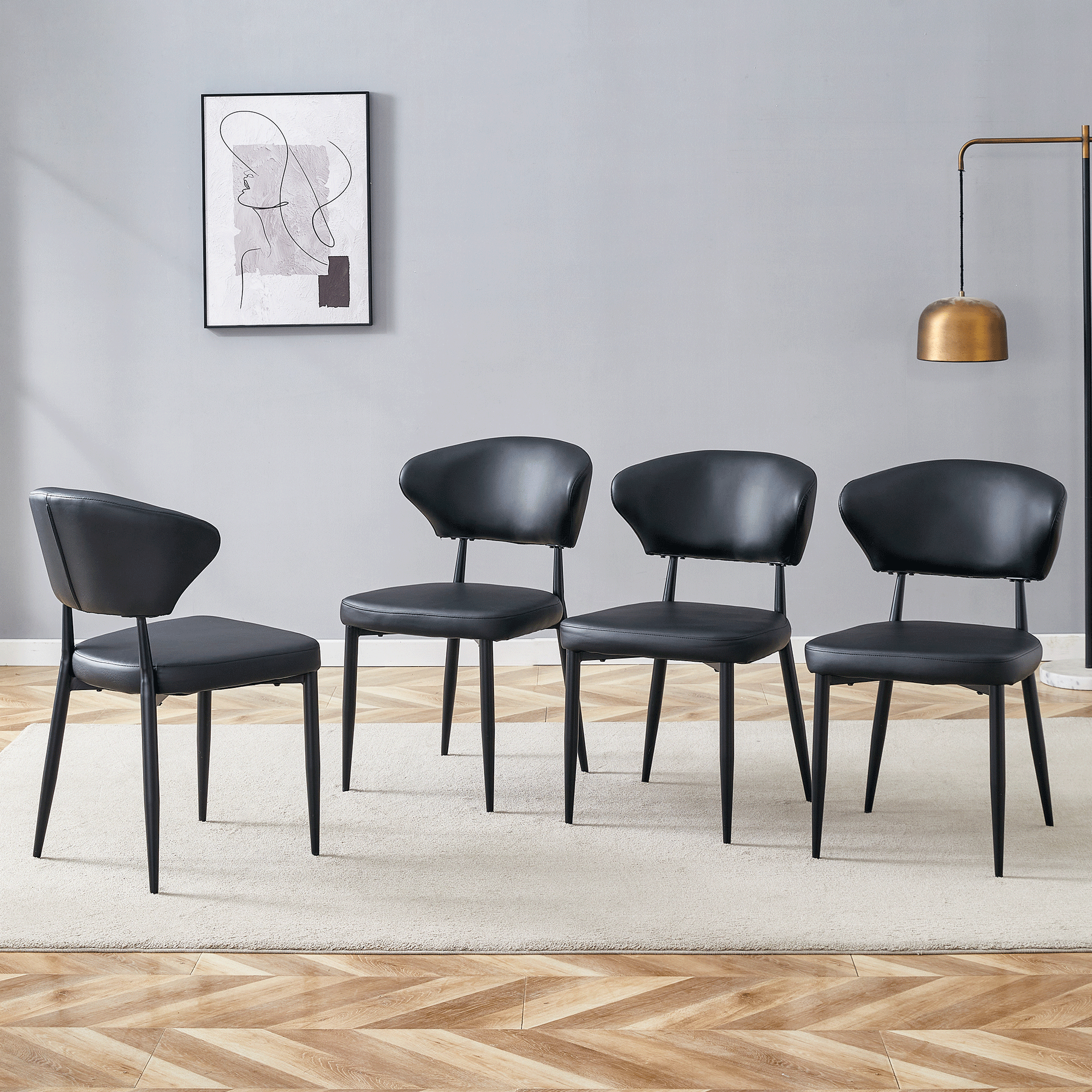 Black Minimalist Ergonomic Dining Chair - Set of 4