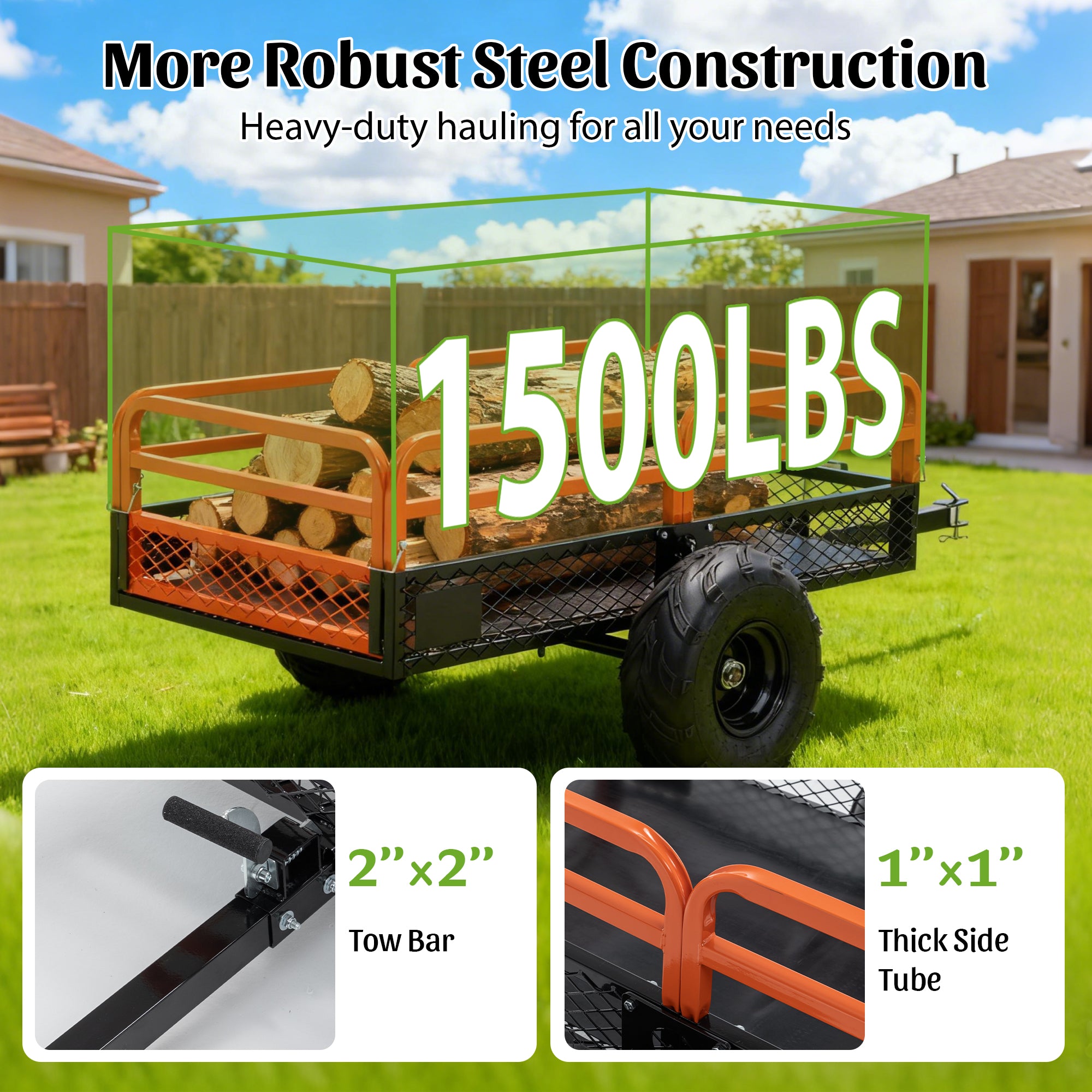 1500LBS Capacity 15 Cubic Feet Dump Cart Trailer