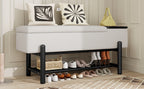 TREXM Farmhouse Upholstered Storage Bench with Hidden Compartment
