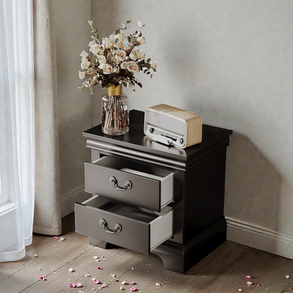 Classic Wooden Nightstand - Black