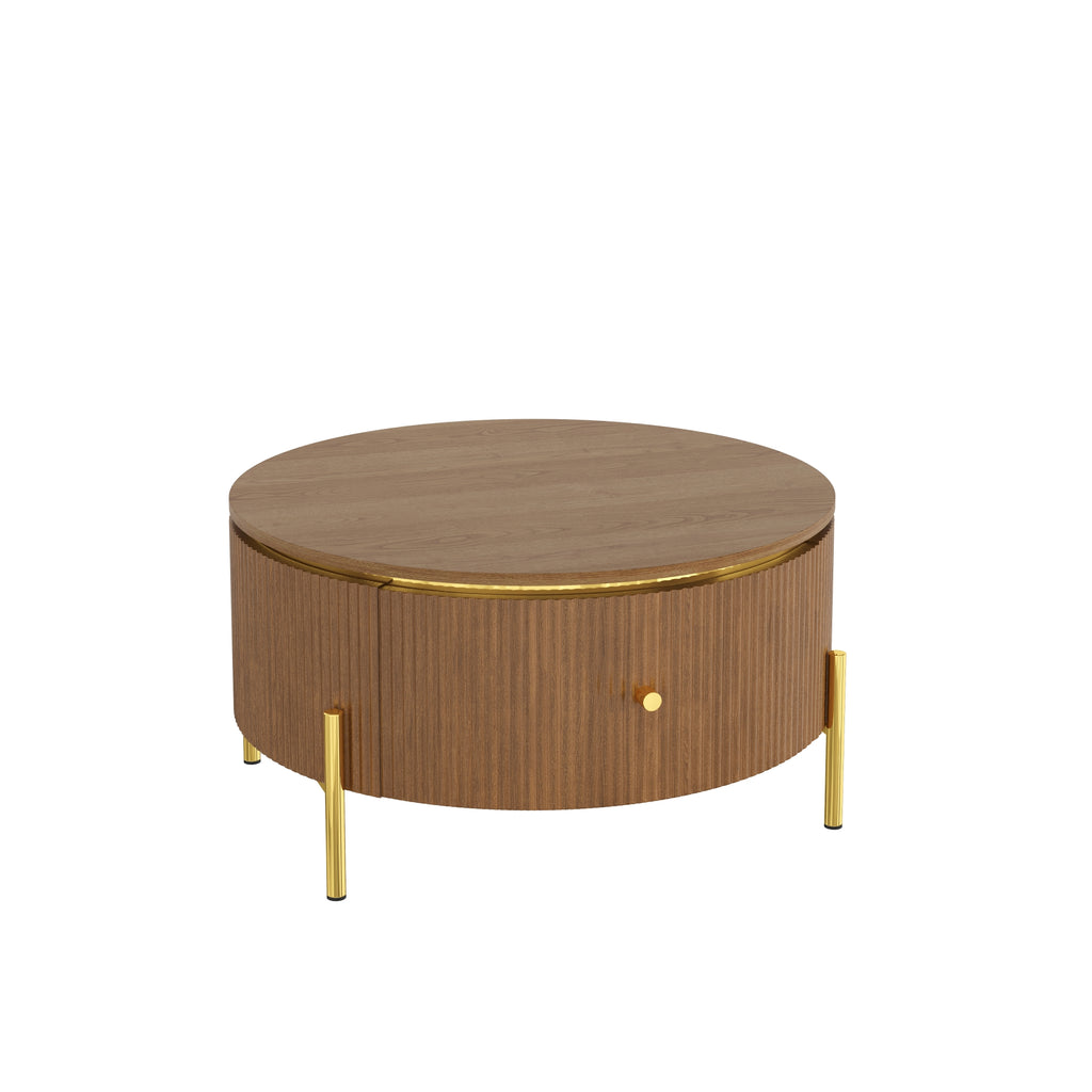 Modern Round Coffee Table with 2 Large Drawers