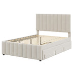 Full Size Upholstered Platform Bed with Twin Size Trundle and 3 Drawers