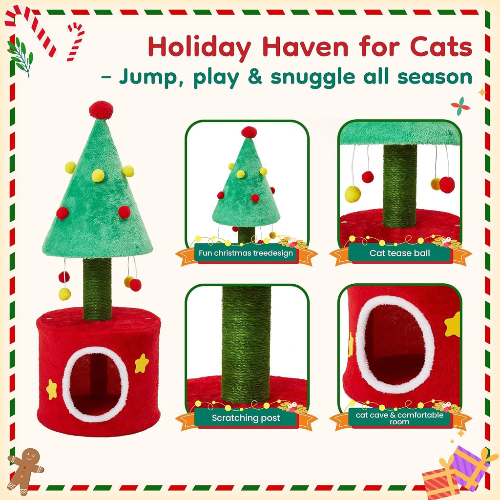 Cat Tree Tower for Indoor Cats - Green & Red