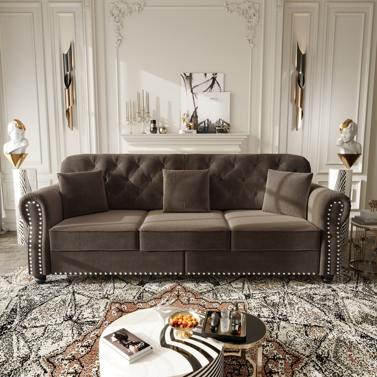 82.6" Upholstered Velvet Sofa with Nailhead Trim