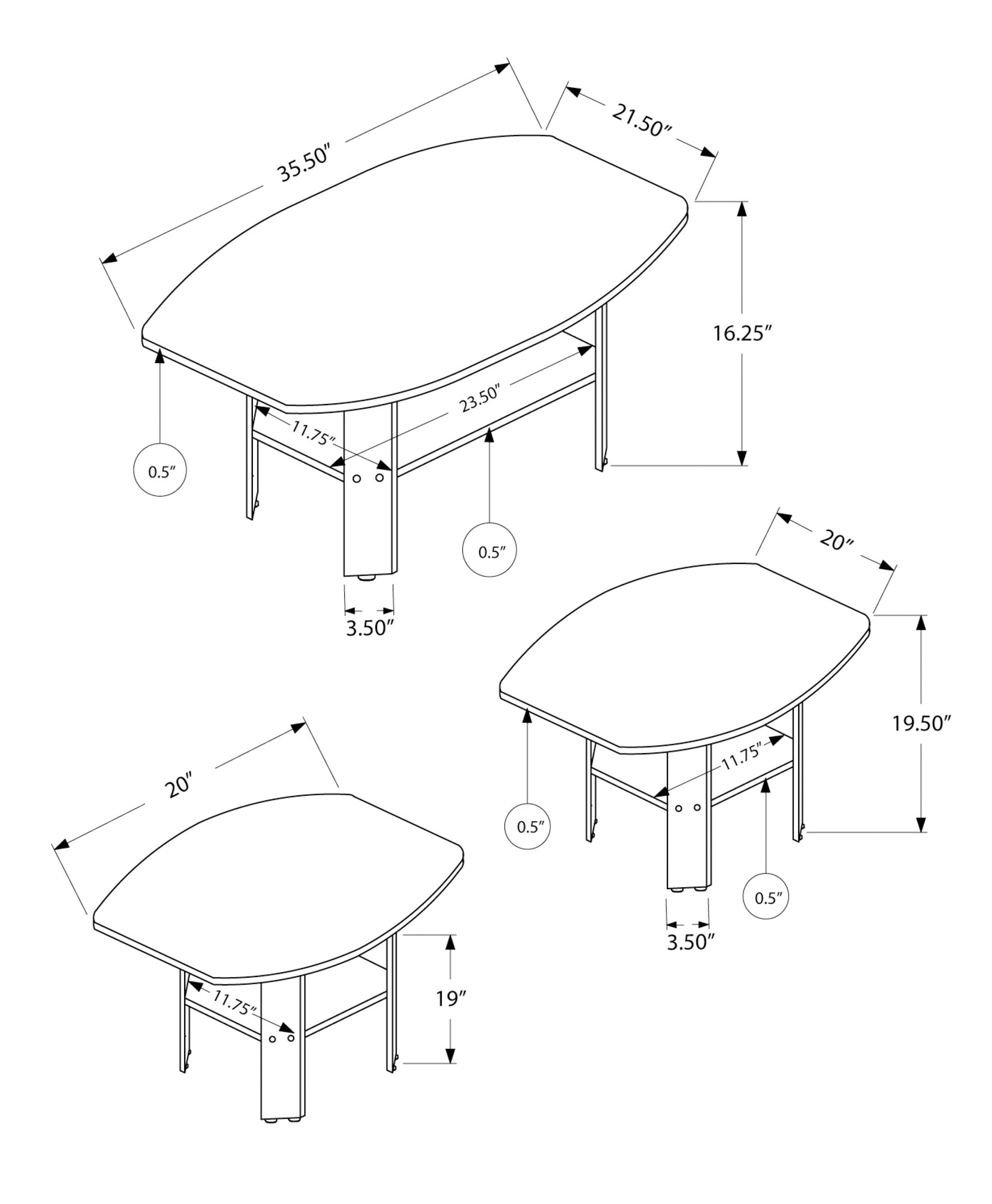 3-Piece Coffee Table and End Tables Set