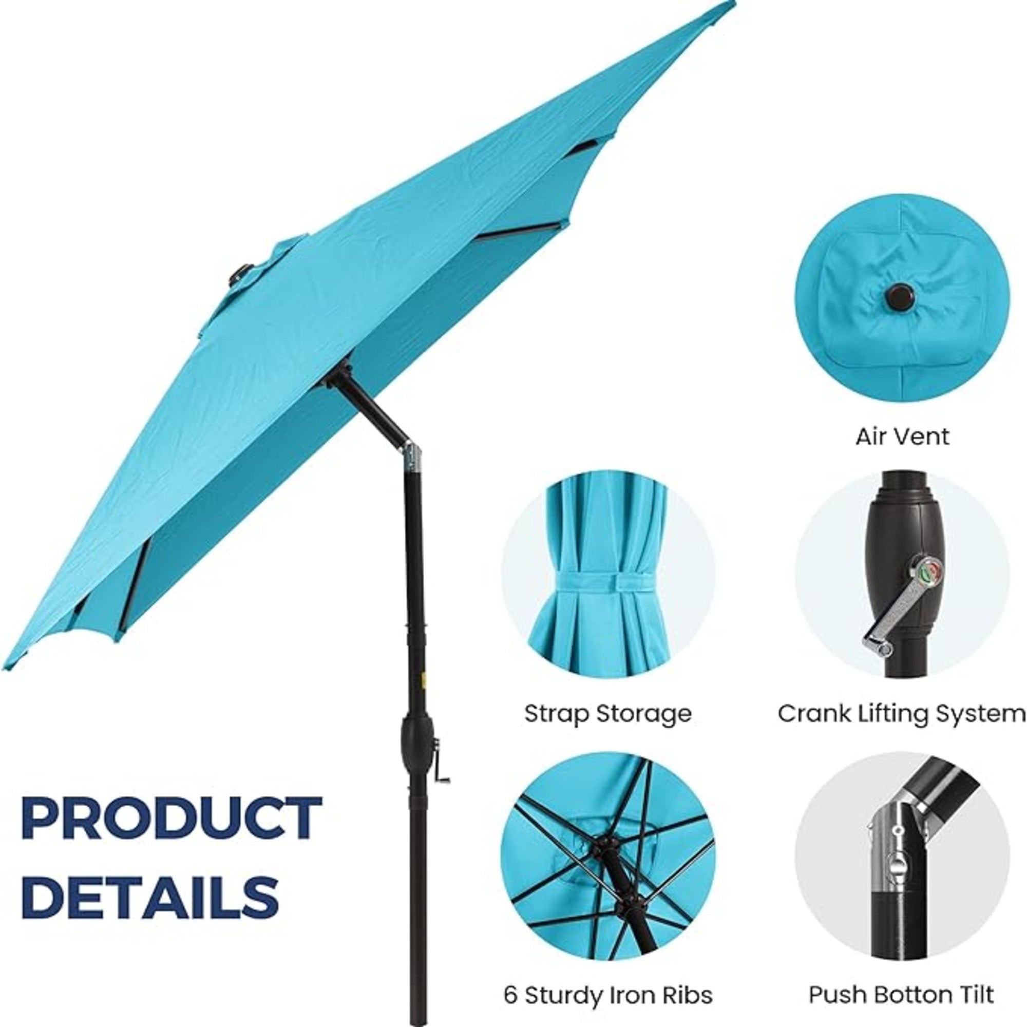 Turquoise Rectangular Patio Umbrella with Crank and Tilt