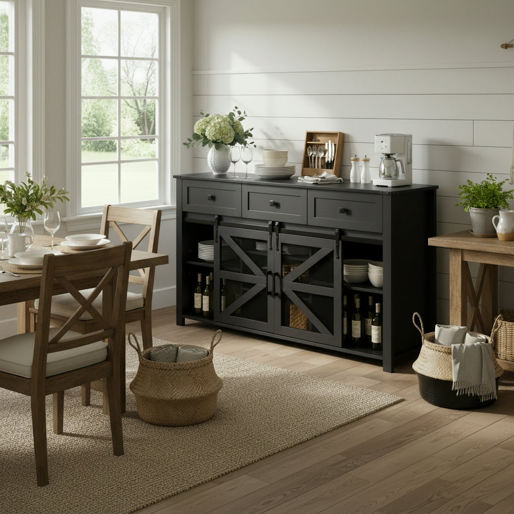 U_Style 55'' Sliding Barn Door Sideboard Buffet Cabinet
