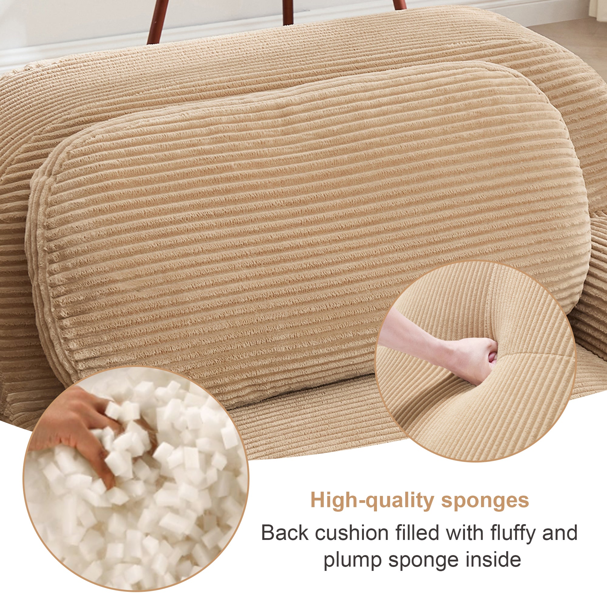 Three-Seat Modular Sofa with 3 Ottomans - Camel
