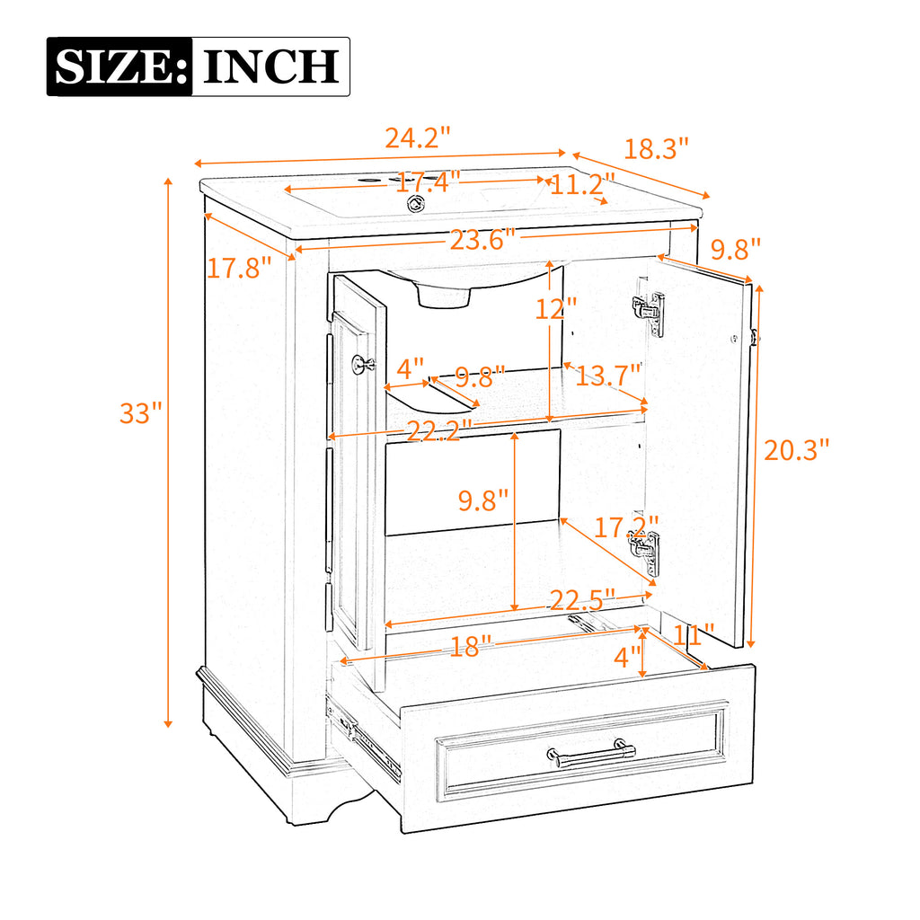 24'' Bathroom Vanity with Ceramic Sink Combo