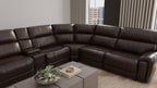 6-Piece Leather Power Sectional in Brazil Tobacco