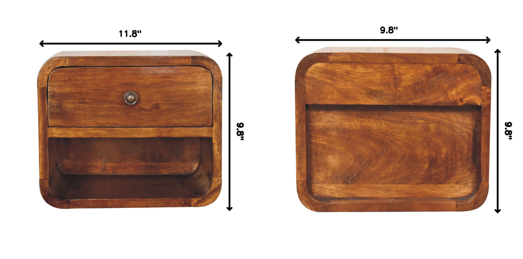 Solid Wood Mini Curve Floating Nightstand, 1-Drawer, Chestnut