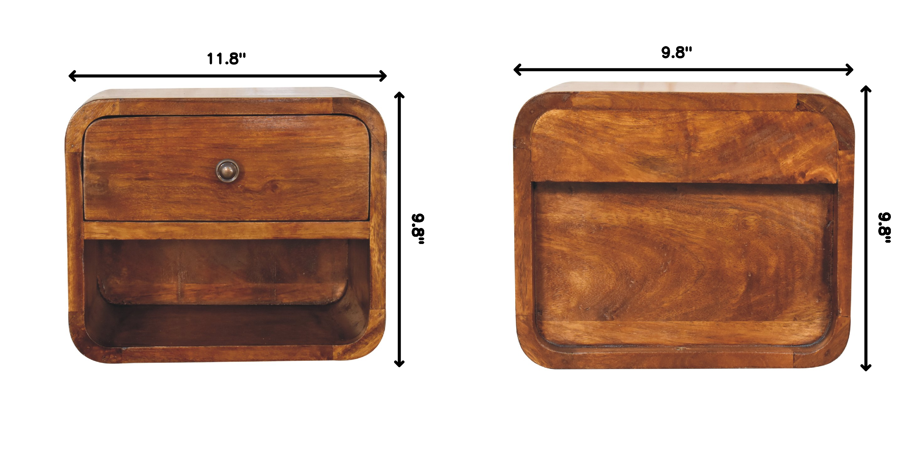 Solid Wood Mini Curve Floating Nightstand, 1-Drawer, Chestnut