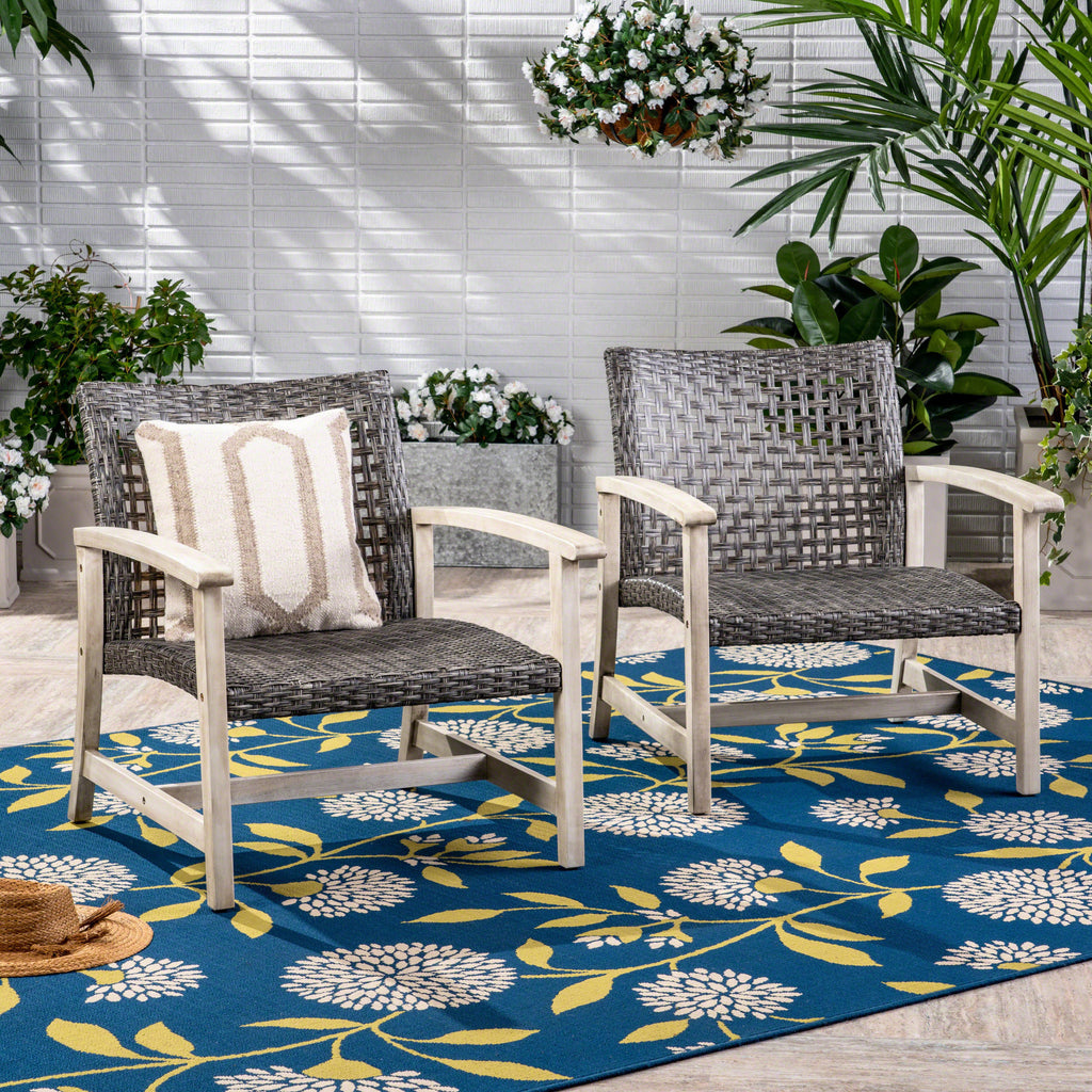 Hampton Wood + Wicker Club Chair Set of 2