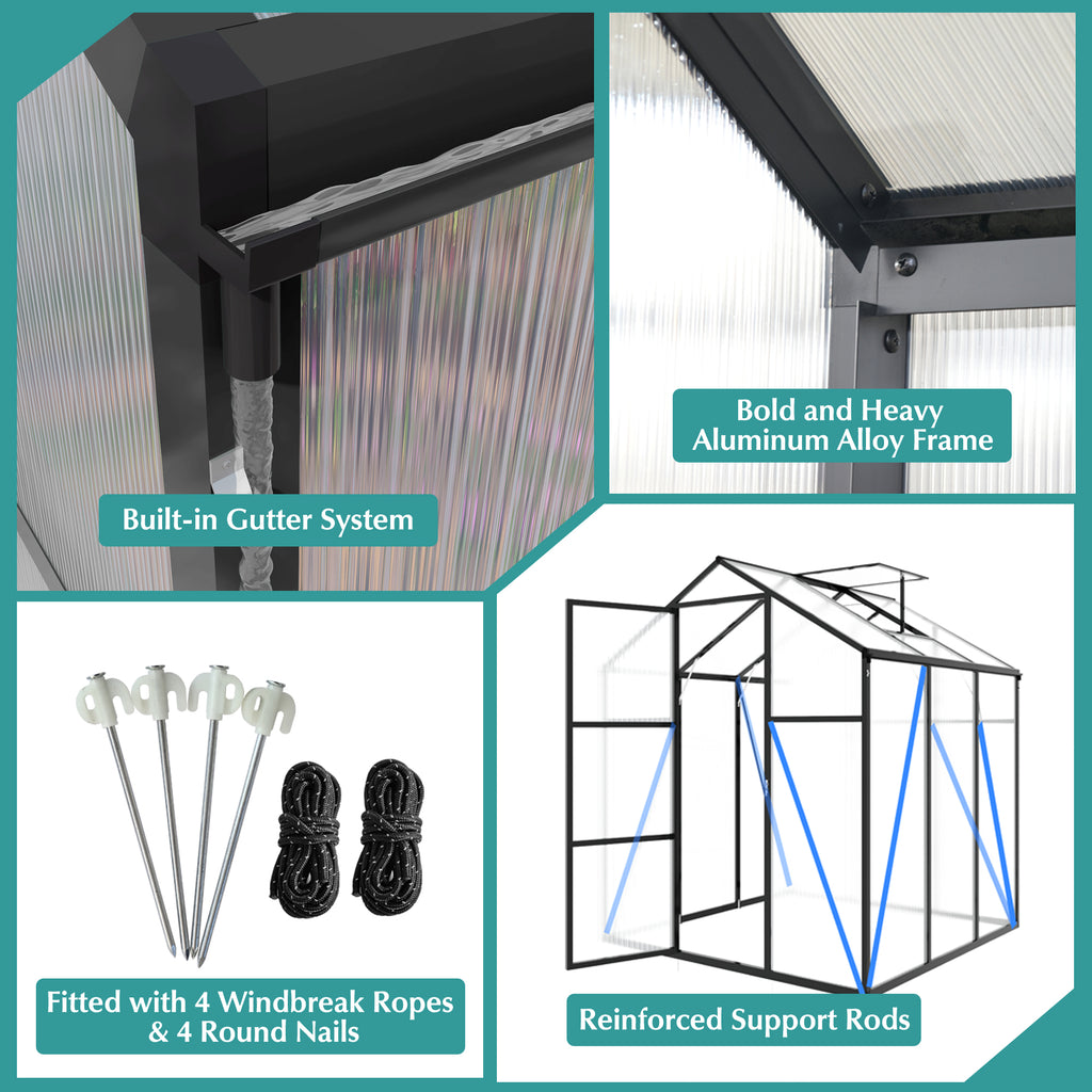 Heavy Duty Aluminum Greenhouse 6x6 FT